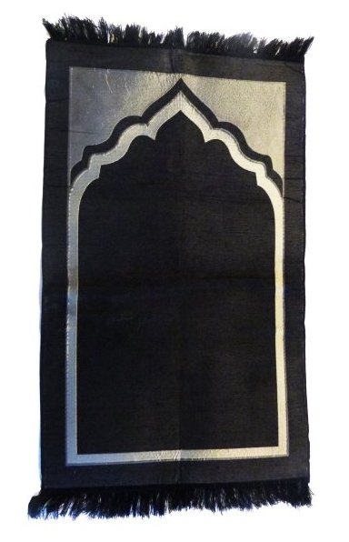 motif de tapis de prière doré. avec fond noir. tapis de prière