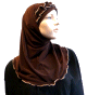 Hijab 2 pieces marron chocolat avec ruban fronce taupe