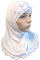 Hijab 2 pieces blanc avec ruban fronce rose clair