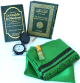 Pack Cadeau voyageur vert : Le Saint Coran Bilingue (arabe-francais) + La Citadelle du musulman + Tapis de priere de poche et boussole + Parfum Musc (Cadeaux Islam)