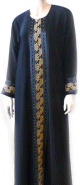 Abaya noire avec broderies jaune or avec foulard assorti