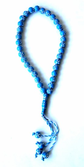 chapelet musulman (sebha) 33 grains en verre couleur bleu - Objet