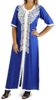 Robe marocaine traditionnelle brodee pour femme - Manches courtes - Couleur Bleu roi