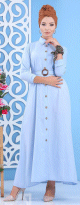 Robe longue boutonne avec ceinture pour femme - Couleur Bleu ciel (Vetement femme moderne et chic pour la ville)
