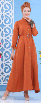 Robe longue boutonne avec ceinture - Tenue de ville pour femme - Couleur Rouille