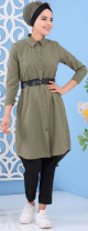 Tunique chemise longue pour femme - Couleur Kaki
