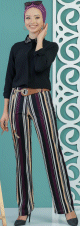 Pantalon multicolore avec ceinture pour femme - Rayures de couleur noires, beiges et violettes