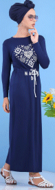 Robe Longue Decontractee imprimee pour femme - Couleur Bleu marine