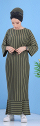 Robe longue a rayures style decontracte pour femme - Couleur kaki