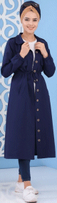Trench-coat et Robe boutonnee mi-longue pour femme - Couleur bleu marine