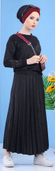 Ensemble tunique et jupe plissee de couleur noire (Vetement pudique et chic pour femme - Marque Amelis)