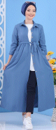 Robe longue chic avec boutons tout au long pour femme - Couleur Bleu ciel