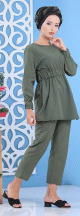 Ensemble tunique cintree et pantalon - Couleur vert kaki (Vetement femme chic)