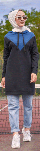 Tunique moderne decontractee et sport avec capuche (Tenue Sportswear Hijab Urban Muslima Wear) - Couleur noir et bleu