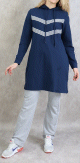 Sweat Shirt mi-long a capuche pour femme - Couleur bleu marine