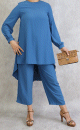 Ensemble casual deux pieces tunique et pantalon pour femme - Couleur Bleu