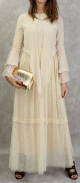 Robe longue en tulle style bolero pour femme - Couleur Beige