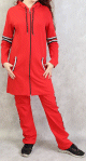 Survetement femme a capuche de couleur rouge avec bandes tricolores (Grandes tailles)