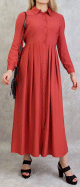 Robe longue casual chic boutonnee sur toute la longueur pour femme - Couleur rouge brique