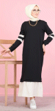 Robe longue moderne bi-couleur pour femme musulmane (Robes Mastour Hidjab pas cher) - Couleur Noir et blanc