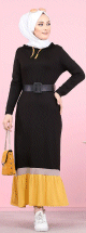 Robe longue avec capuche style Urban moderne (Vetement pour femme voilee) - Couleur noir et jaune moutarde
