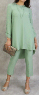 Ensemble deux pieces tunique et pantalon de couleur Vert amande