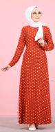 Robe longue a pois pour femme (Vetement musulman chic) - Couleur rouille