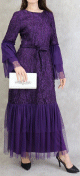 Robe de soiree longue pour femme en dentelle et tulle decoree - Couleur violet
