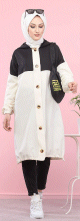 Veste longue bicolore a capuche (Mode Musulmane) - Couleur noir et blanc