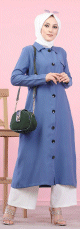 Veste longue pour femme - style chemise (Mode Musulmane) - Couleur bleu indigo