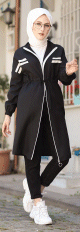 Veste moderne style decontracte avec fermeture zip (Vetement femme voilee) - Couleur noir