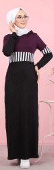 Robe moderne decontractee a capuche pour femme (Mode islamique et Sport-Wear) - Couleur noir blanc et prune