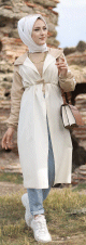 Gilet decontracte a capuche (Tunique sportwear pour femme voilee) - Couleur blanc et beige