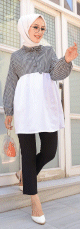 Tunique ample a carreaux (Boutique en ligne vetement femme musulmane) - Couleur blanc et Noir