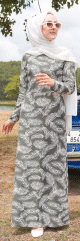 Robe longue imprimee motifs feuilles (Mode musulmane) - Couleur kaki