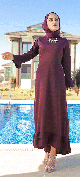 Robe tres longue a volants (Vetement Turque femme voilee) - Couleur violet fonce