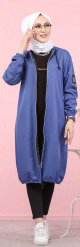 Veste Sweat zippe long et ample avec capuche (Vetement femme voilee) - Couleur Bleu