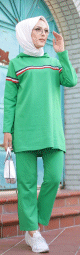 Survetement avec sweat-shirt a capuche et jogger basique en coton (Hidjab Sport) - Couleur vert