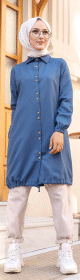 Tunique-Chemise ample boutonnee (Vetement decontracte femme voilee) - Couleur bleu