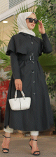 Robe mi longue style Trench (Vetement hijab) pour femme voilee) - Couleur noir