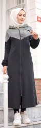 Cardigan long pour femme (Robe zippee a capuche style Sportswear pour femme voilee) - Couleur noir et kaki