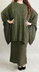 Ensemble robe et poncho grosse maille pour femme (Saison Automne-Hiver) - Couleur Kaki
