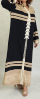 Robe longue arabe style oriental a capuche brodee avec strass pour femme - Couleur Noir