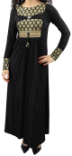 Abaya longue noire avec broderies et motifs dores (echarpe assortie)