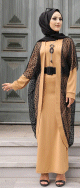Robe et sa cape assortie avec ceinture et collier (Ensemble Hijab pour femme voilee) - Couleur Camel