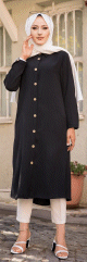 Chemise longue boutonnee type tunique (Mode musulmane) - Couleur noire