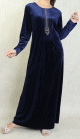 Robe longue en velours brodee sobre et elegante pour femme (Automne/Hiver) - Couleur Bleu marine