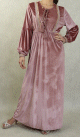 Robe orientale en velours avec broderie, perle et strass pour femme - Couleur Vieux rose