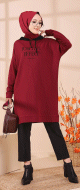 Tunique type sweat long a capuche (Vetement pour Hijab - Mode Musulmane 2023) - Couleur bordeaux (rouge fonce)