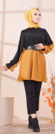 Tunique bicolore pour femme (Vetement hijab) - Couleur noir et moutarde